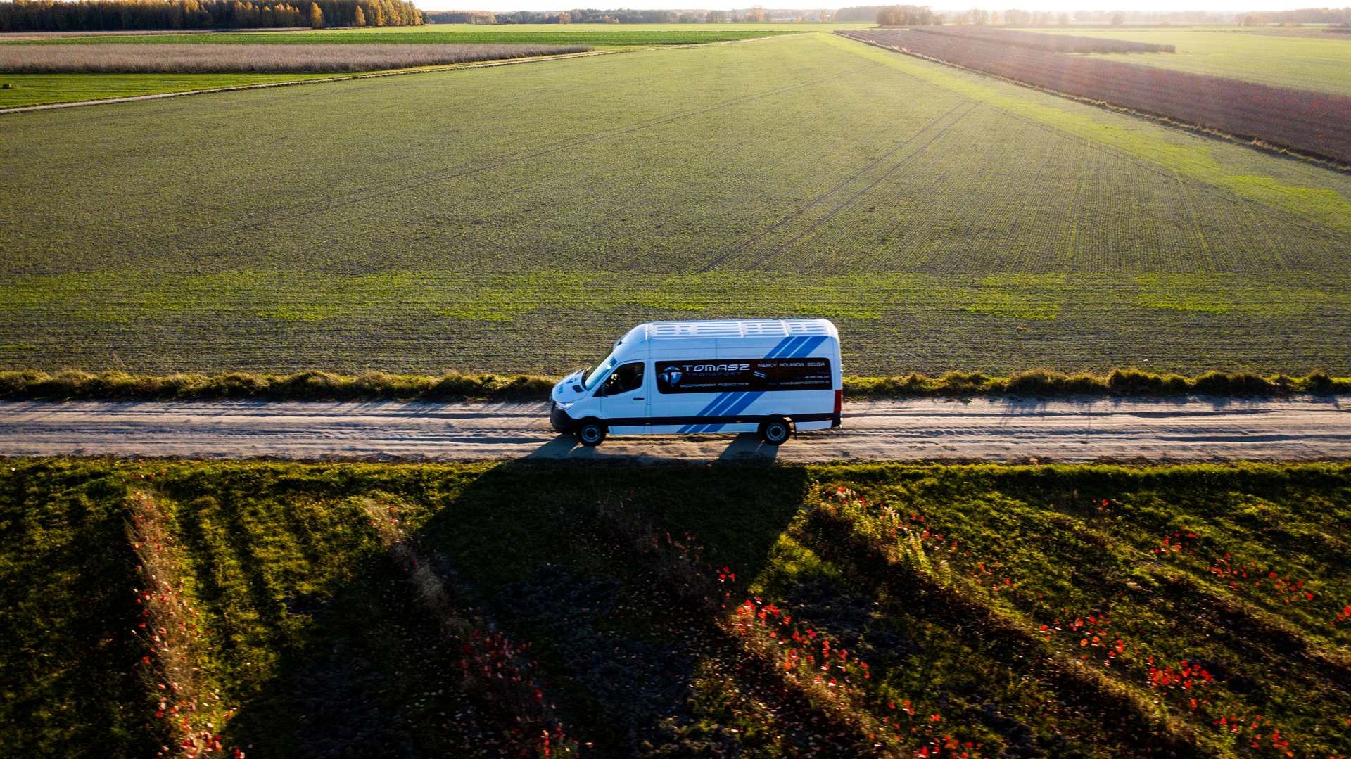 Mercedes-Benz Sprinter Tomasz Transport wśród zielonych pól